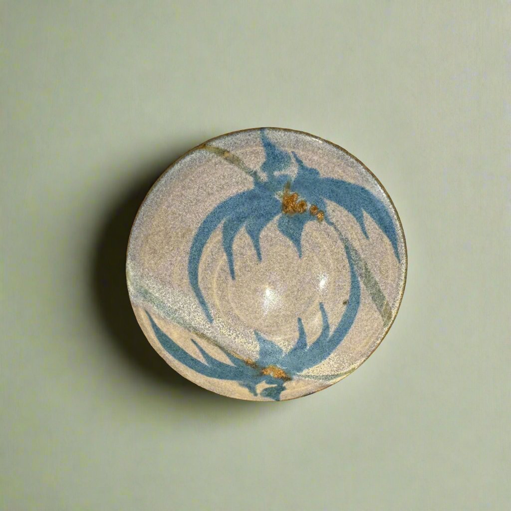 Vintage Hand-Painted Pottery Trinket Box With Lid - Blue Bird Design - Signed