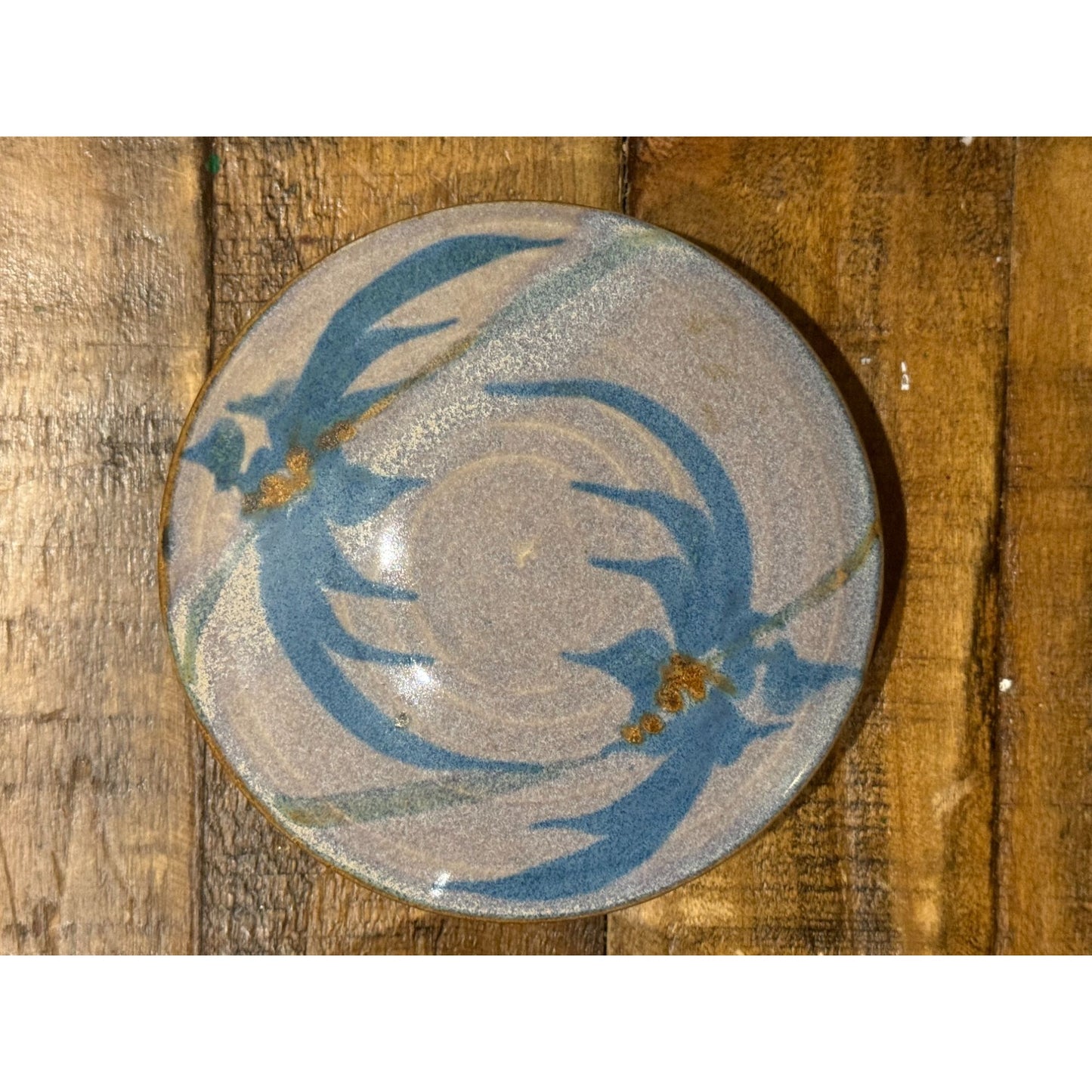 Vintage Hand-Painted Pottery Trinket Box With Lid - Blue Bird Design - Signed