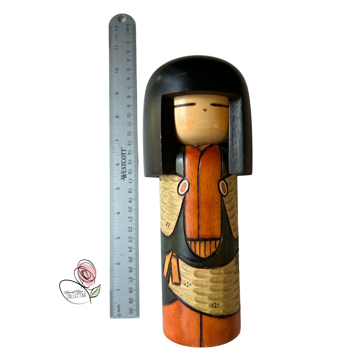 Kokeshi Vintage Japanese Handmade Wooden Doll - signed by KOKESHI