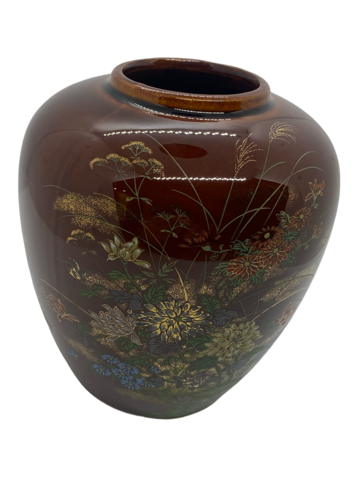 Toyo Japan Floral Motif Ceramic Vase or Ginger Jar