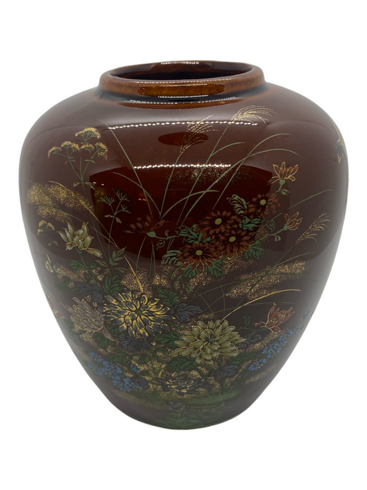 Toyo Japan Floral Motif Ceramic Vase or Ginger Jar