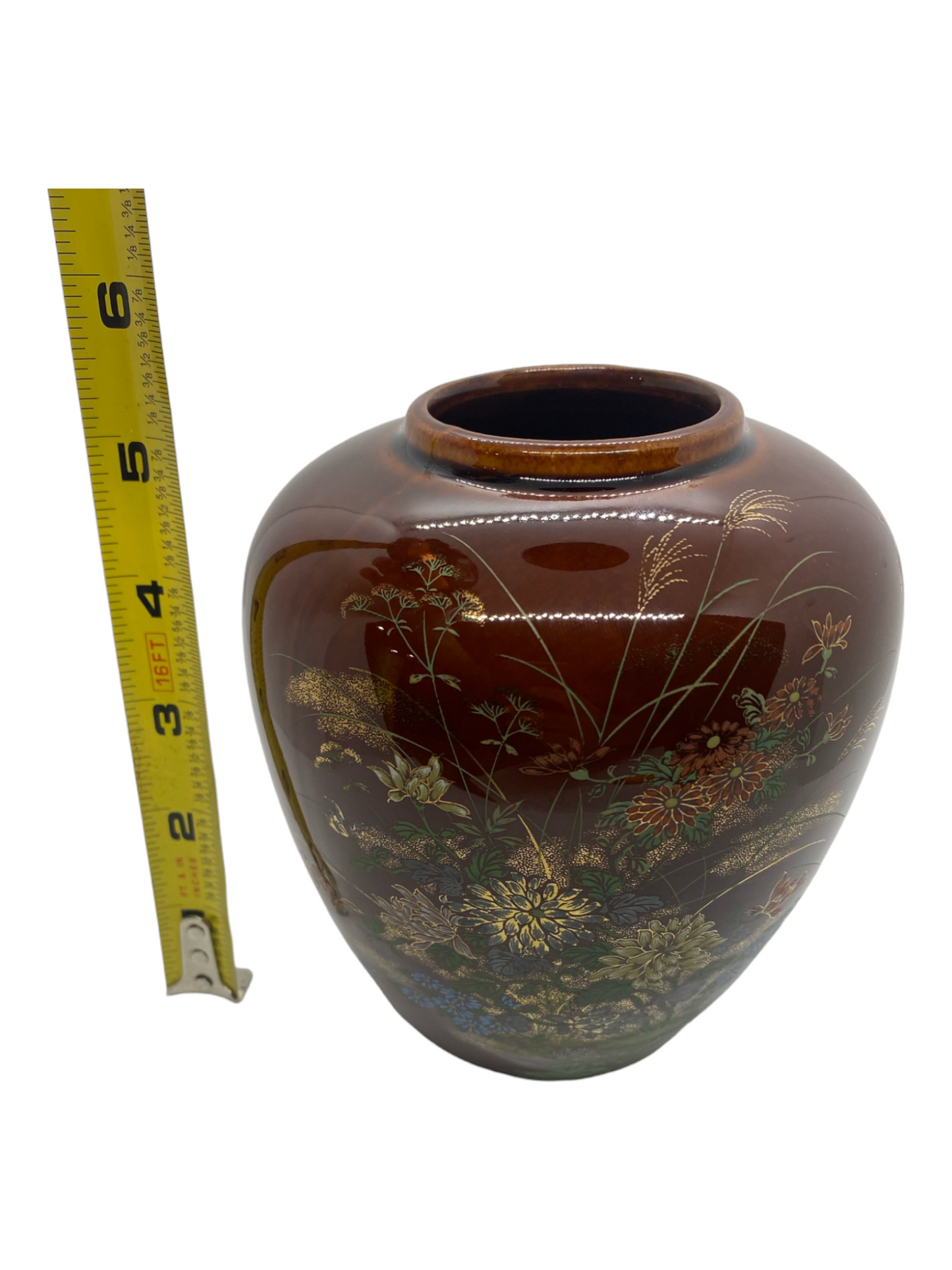 Toyo Japan Floral Motif Ceramic Vase or Ginger Jar