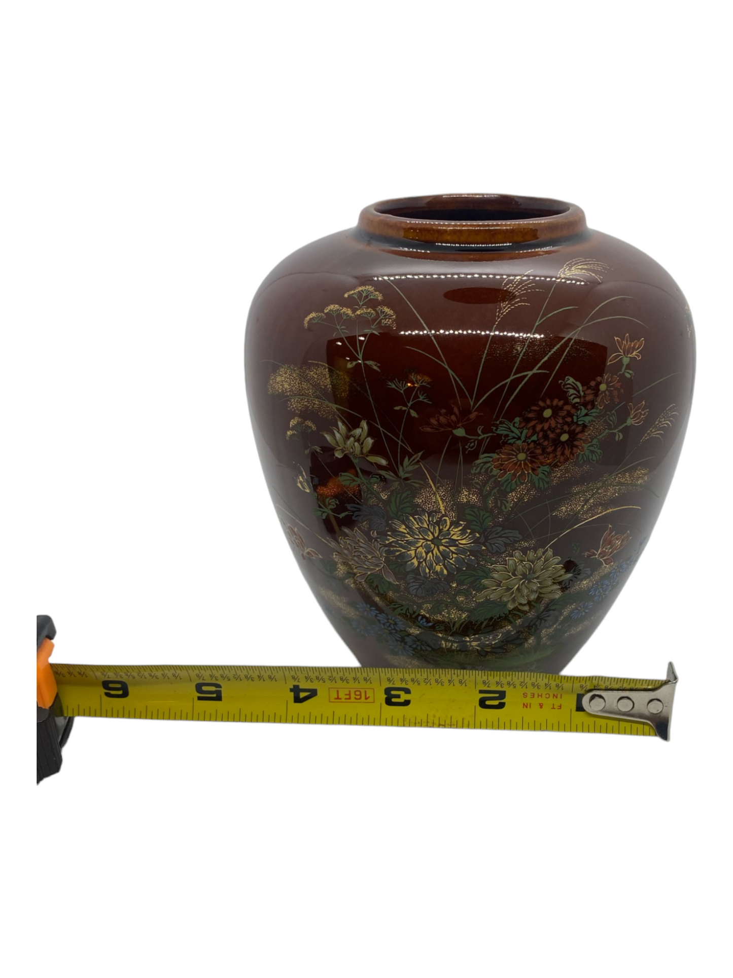 Toyo Japan Floral Motif Ceramic Vase or Ginger Jar