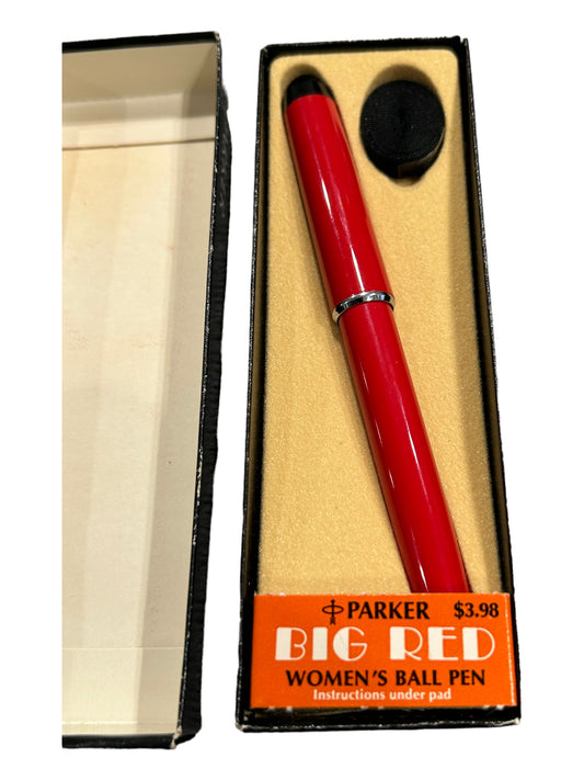 Parker - Vintage "Big Red" Women's Ball Pen with ribbon lanyard - Red Cap and Barrel