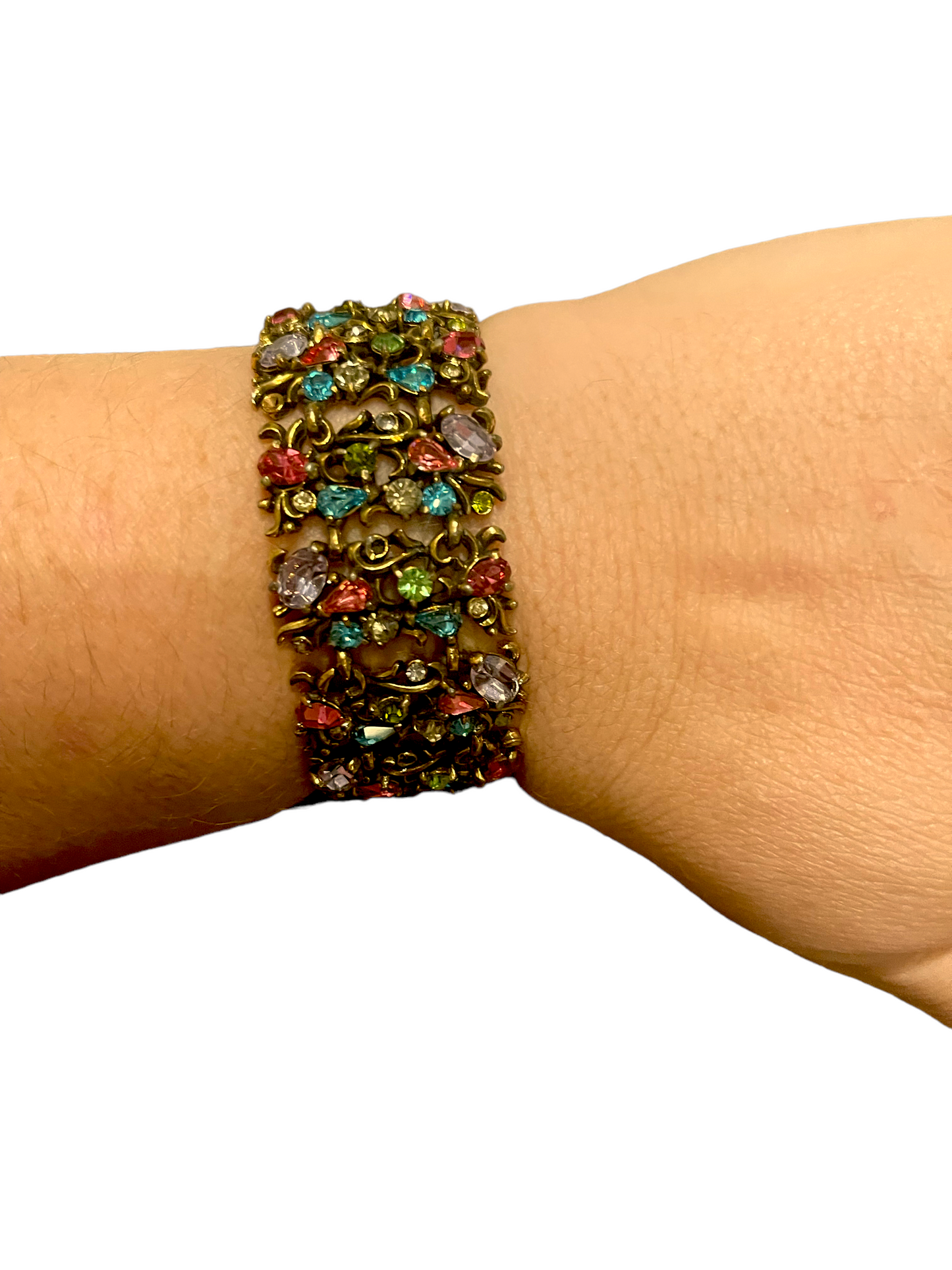 Hollycraft Multi-Color Rhinestone Cuff Bracelet