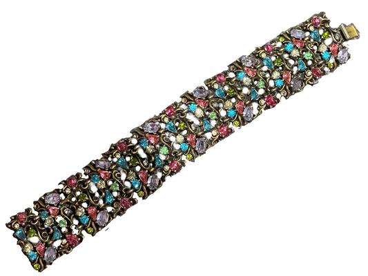 Hollycraft Multi-Color Rhinestone Cuff Bracelet