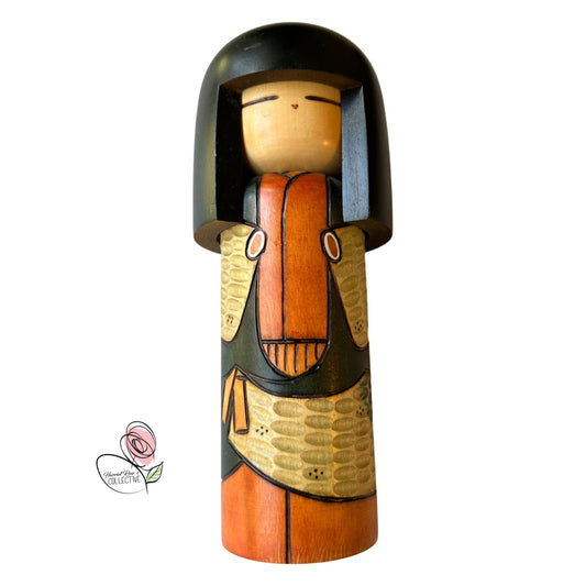 Kokeshi Vintage Japanese Handmade Wooden Doll - signed by KOKESHI