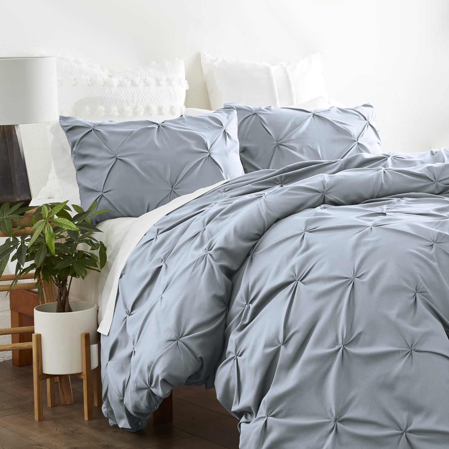 Light Blue 3 Piece Microfiber Pinch Pleat Duvet Cover Set, Twin/Twin By Noble Linens